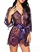 Avidlove Women's V Neck Lace Kimono Robe Babydoll Lingerie Mesh Nightgown Purple
