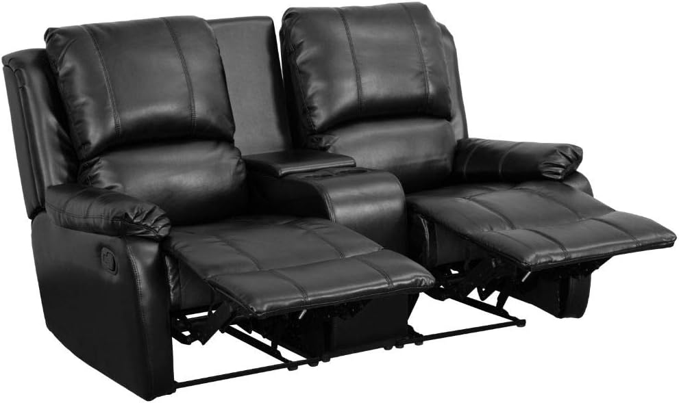 Flash Furniture Allure Series 2-Seat Reclining Pillow Back Black LeatherSoft Theater Seating Unit with Cup Holders: Furniture & Decor