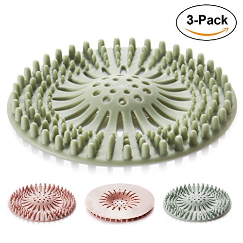 (3 Pack) Shower Drain Cover, Premium Hair Catcher, Upgraded Hair Stopper, Rubber Sink Strainer for Bathroom and Kitchen