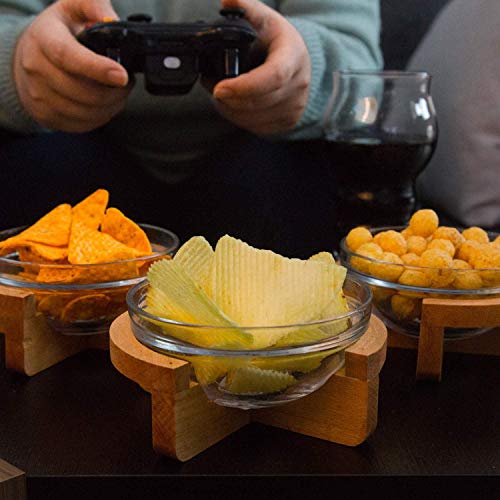 Tapas, Salad Serving Bowl Set of 3 | Decorative Glass Dish,Wooden Display Stand | Appetizer, Snack, Chips, Fruit, Cookie, Nuts | For Party - Thumbnail 4