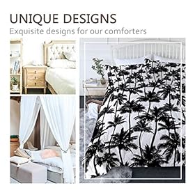 BlessLiving Palm Trees Bedding Comforter Set 3D Print Pattern Tropical Comforter with 2 Pillow Shams Black and White 3… 51G90iD0TXL