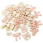 yueton 45PCS Cute Bow Charms Adorable Pink Bowknot Shape Charms Bulk Alloy Bow Pendant for DIY Necklace Bracelet Earrings Jewelry Making