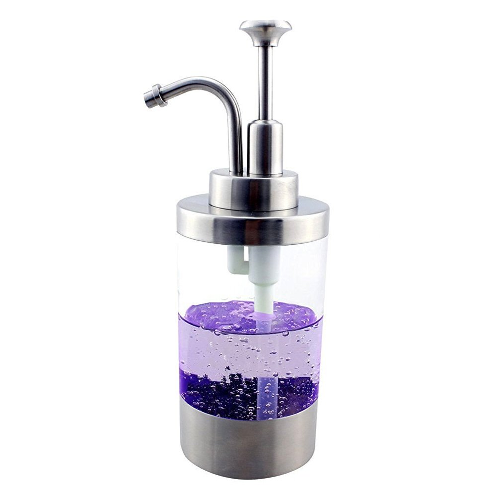 Cozhomtek SUS 304 Stainless Steel Soap Dispenser Countertop Dispenser Clear Acrylic Pump Liquid Bottle Fit Bathroom and Kitchen (Satin Finished-W Style)