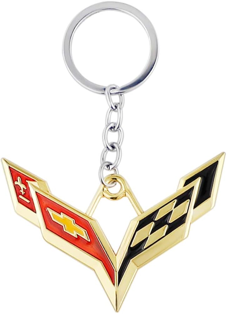 VW 3D Car Keychain for Corvette Emblem Chevrolet Corvette Racing Flags