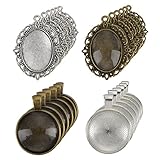 eBoot 12 Pieces Oval Pendant Trays and 12 Pieces Round Bezels with 24 Pieces Glass Cabochon Dome Tiles Clear Cameo, 48 Pieces