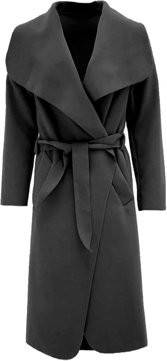 Thever Women Ladies Celb Long Sleeve Wrapped up Draped Belted Coat Cape Sz 8-16