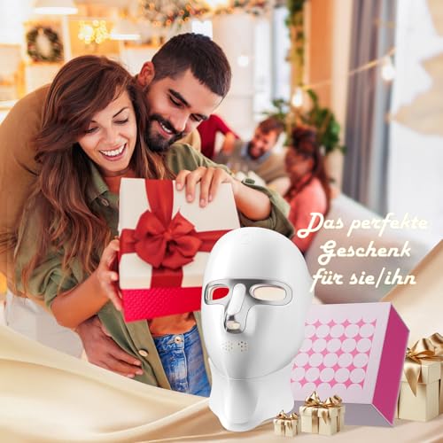 ONLUKY LED Face Mask Anti-Ageing, Rechargeable Red Light Therapy Mask Face with Infrared, USB-C Charging, 120 LED Beads, No Power Cable for Home, Travel and Yoga (Including Neck Attachment), Silver