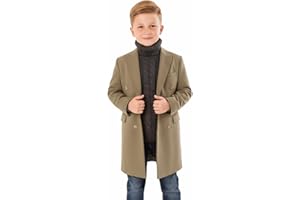 Szzmmer Boys Dress Coat Lapel Trench Jacket Mixed Wool Pea Coat Double Breasted Kids Coat with Pockets Formal Wedding Outdoor