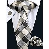 Hi-Tie Mens Classic Plaid Necktie Set include Hanky Cufflinks