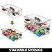 mDesign Plastic Playroom/Game Organizer Box Containers with Hinged Lid for Shelves or Cubbies, Holds Toys, Building Blocks, Puzzles, Markers, Controllers, or Crayons, Ligne Collection, 4 Pack, Clear