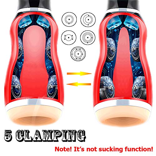 Male Masturbator Cup Adult Sex Toys for Men, Automatic Electric 5 Clamping+ 10 Vibrating with Various Girls Moans Stroker Masturbation Cup Rechargeable 3D Realistic Vagina Massage Vibrator (RED)