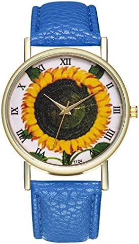 Festiday Women Quartz Watches Fashion Casual Colorful Leather Sunflower Case Watches Analog Quartz Wristwatch Sale Clearance Wrist Watch Creative Design Girls Birthday Gift