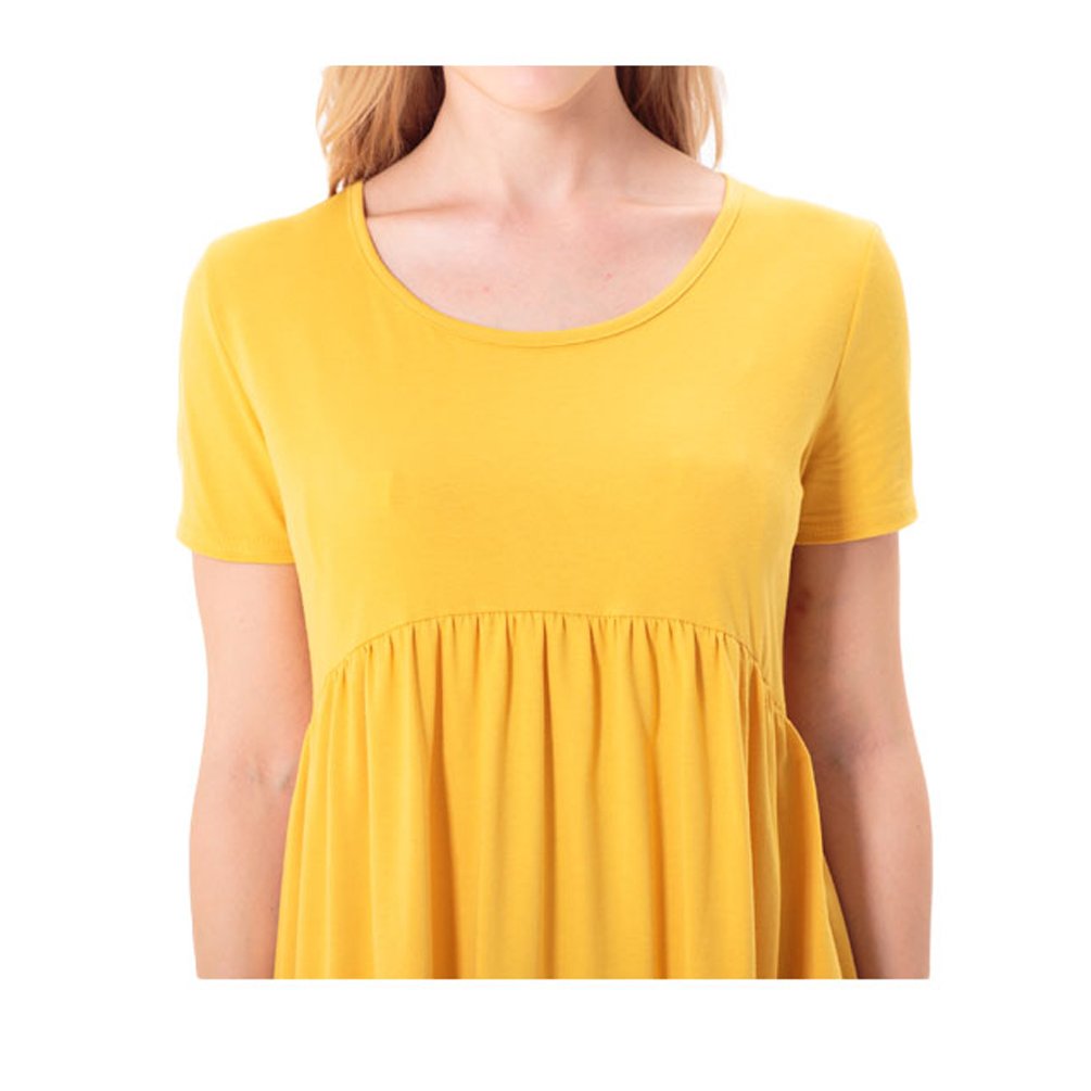 ENJOYNIGHT Women's Casual Summer Short Sleeve High Low Pleated Swing Loose Flared Midi Dress (Large, Yellow)