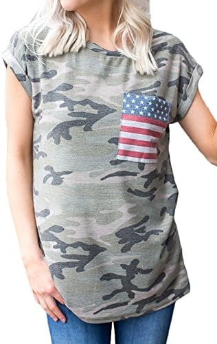 SIXHAVY Womens Shirts Short Sleeve Casual Work Camouflage Tee and Blouse Tops S