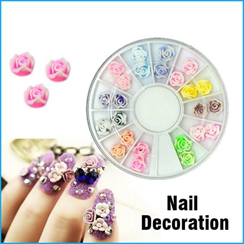 Unpre(TM) Promotion 24PCS Polymer Clay with Rose Design 3D Nail Art Decoration Soft Rubber Flower 12 Colors