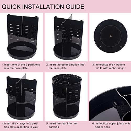 360 Degree Spinning Makeup Organizer, sanipoe Adjustable Makeup Carousel Round Rotating Storage Stand Rack, Large Capacity Ondisplay Shelf Cosmetics Organizer, Best for Countertop and Bathroom, Black - Thumbnail 6