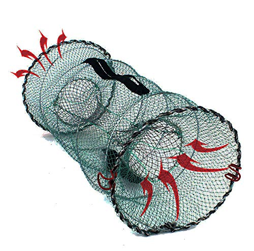 image for Pogah Folding Fish Trap Fishing Net - Collapsible Cast Mesh Landing Ba