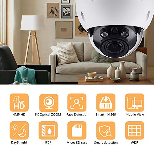 4MP Varifocal Poe IP Security Camera IPC-HDBW4433R-ZS 2.7mm~13.5mm Lens Motorized 5X Optical Zoom Outdoor Indoor Video Surveillance Camera Dome with 50m IR Night Vision,H.265,IK10,ONVIF,IP67