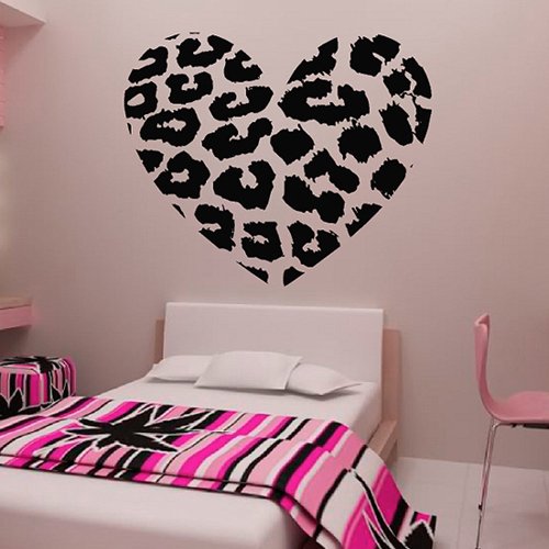 Heart shape leopard print dots sticker wall