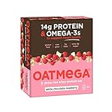 Oatmega Protein Bars, White Chocolate Raspberry, Healthy Snacks Made with Omega-3 and Grass-Fed Whey Protein, Gluten Free Protein Bars, 1.8oz (12 Count)
