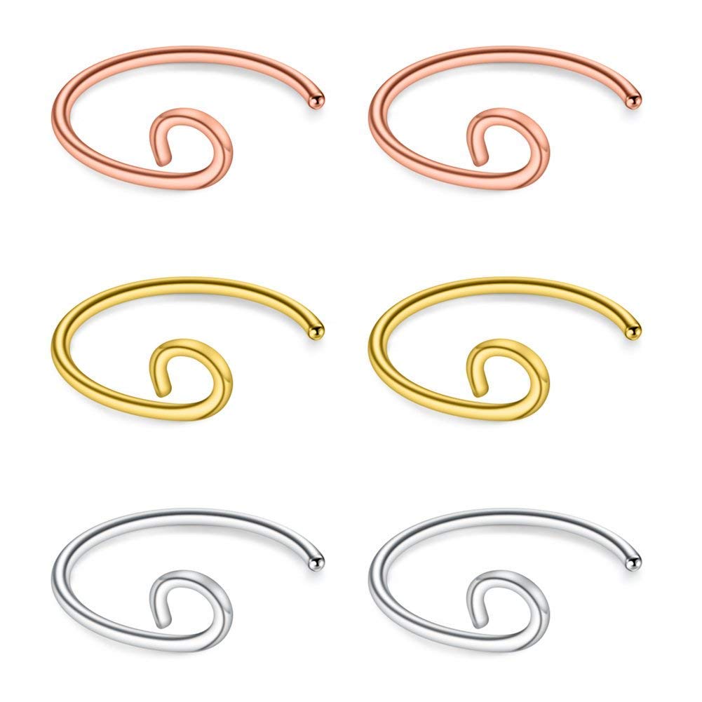 AceFun 20 Gauge Stainless Steel Fake Faux Nose Hoop Ring Rings Piercing Body Jewelry Set Unisex 8mm 6PCS- Handmade Nose Hoop