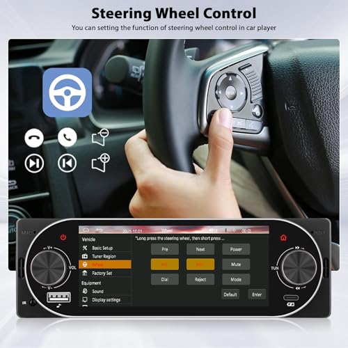 Inefala Radio Display 1 DIN with Carplay and Android Auto, 5.1'' Touch Screen with Bluetooth, Mirror Link, FM/RDS USB Type-C EQ, Rear View Camera