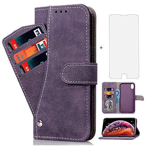 Asuwish iPhone X Xs 10 10S Case i Marble Phone Cases Wallet Leather with Tempered Glass Screen Protector Credit Card Holder Slot Stand Flip Protective Cover for Apple iPhoneX iPhoneXs 5.8 inch Purple