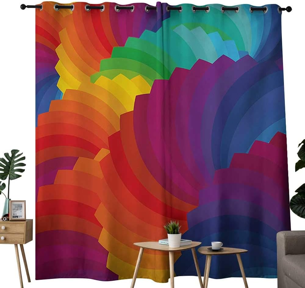 NUOMANAN Blackout Curtains Colorful,Modern Gradient Dash Sea Shell Inspired Wavy Dimension Palette Stripes Artisan,Multicolor,for Bedroom,Nursery,Living Room 54"x63"