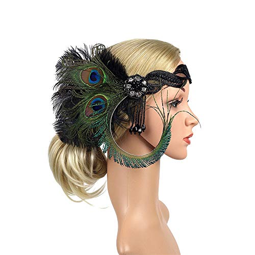 Rucan 1920s Headpiece Feather Flapper Headband Great Gatsby Headdress Vintage