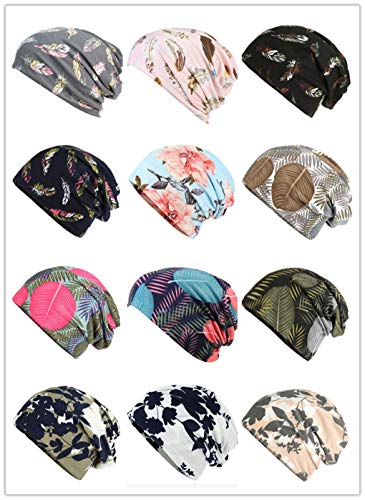 HONENNA Flower Printed Cotton Beanie Women Turban Headband Chemo Cap (2 Pack Set 13) - Thumbnail 5