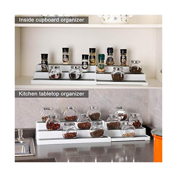 Semlos Expandable Spice Rack, 3-Tier Seasoning Shelf, Non-Slip Flavoring Organizer for Kitchen Pantry Cabinets Cosmetics…