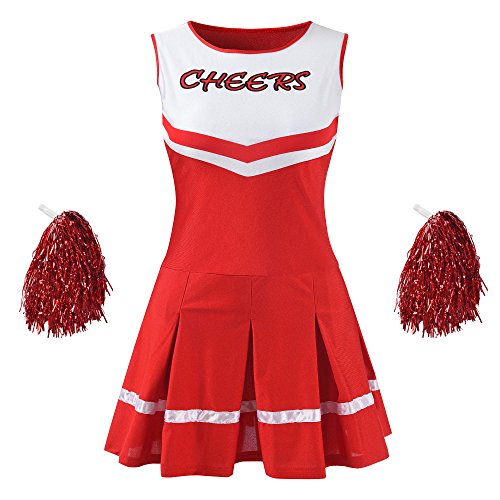 Women's Musical Uniform Fancy Dress Costume Complete Cheerleading Outfit (L, Red)