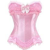 ICEGIA Women's Lace Up Boned Overbust Corset Bustier Lingerie Bodyshaper Top