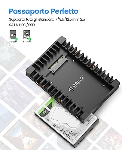 ORICO Mounting Frame for Hard Drives 5 Pieces Internal Hard Drive Adapter from 2.5 Inches to 3.5 Inches Removable Mounting Brackets for 2.5 Inches SATA HDD or SSD Included Screws -1125SS-5