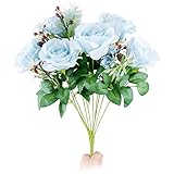 Parts3A 11 Branch 6 Heads Artificial Silk Fake Flowers Leaf Rose Leaf Home Bridal Wedding Party Festival Bar or Yard Decoration. (light blue)