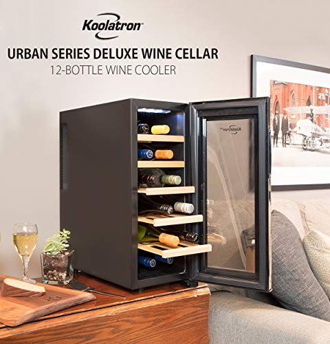 Koolatron-WC12-35D-12-Bottle-Capacity-Thermoelectric-Wine-Cooler-with-Digital-Temperature-Controls-Vibration-free-and-Quiet-Cooling-Power-5-Removable-Shelves-Black-12-Bottle