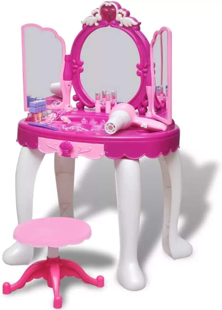 Trendi Girls Pink Glamour Dressing Table Vanity Set with Stool Mirror