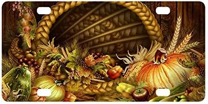 Thanksgiving Corn Pumpkin Apple Wheat Harvest Strong And Durable Aluminum Car Metal License Plate Frame for Women/Men Four Holes Tag 12" X 6"