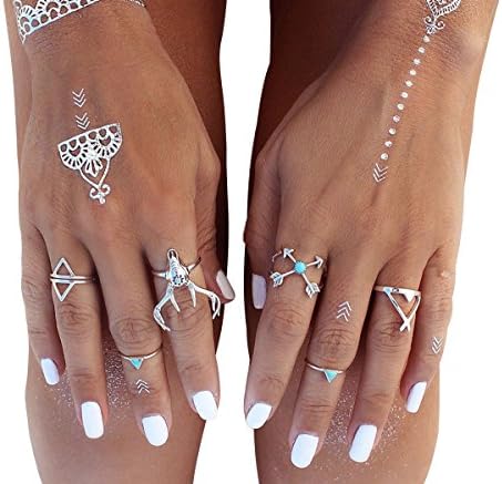 eerlux Vintage Silver Geometry Arrow Turquoise Antlers Midi Ring Set of 6 Rings Size 8