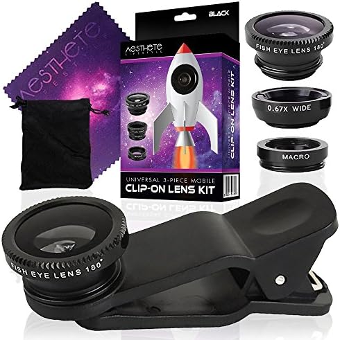 Cell Phone Camera Magnifier by Aesthete Lifestyle 3-in-1 Camera Lens Kit Professional Wide Angle, Macro Lens and Degree Fisheye Lens Fits iPhone Android Devices & Ipads Gifts Under 20