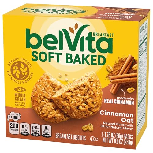 BELVITA SOFT BAKED BREAKFAST BARS, CINNAMON OAT, 5 PACKS (1 BISCUIT PER PACK)
