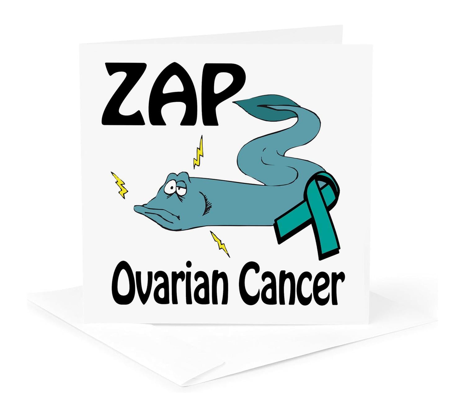 3dRose gc_115331_5 6 x 6-Inch"Zap Ovarian Cancer Awareness Ribbon Cause Design" - Greeting Card