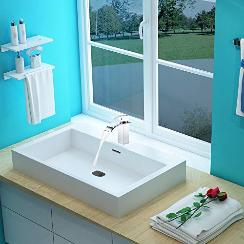 HEABLE Waterfall Bathroom Faucet Chrome, Single Handle Bathroom Sink Faucet One Hole Lavatory Vanity Faucet with Deck Plate - Thumbnail 5