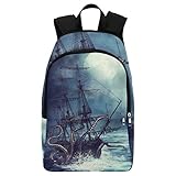 InterestPrint Ocean Octopus Pirate Ship Casual Backpack College School Bag Travel Daypack