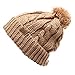 MIRMARU Winter Oversized Solid Color Cable Knitted Pom Pom Beanie Hat with Fleece Lining.(Khaki)