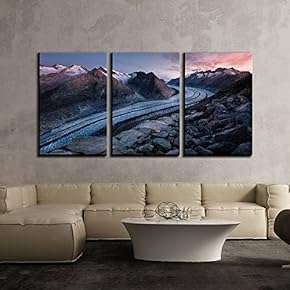 3 Piece Canvas Wall Art - Winter Landscape of Curve Road Through Mountain Area - Modern Home Art Stretched and Framed Ready to Hang - 16"x24"x3 Panels