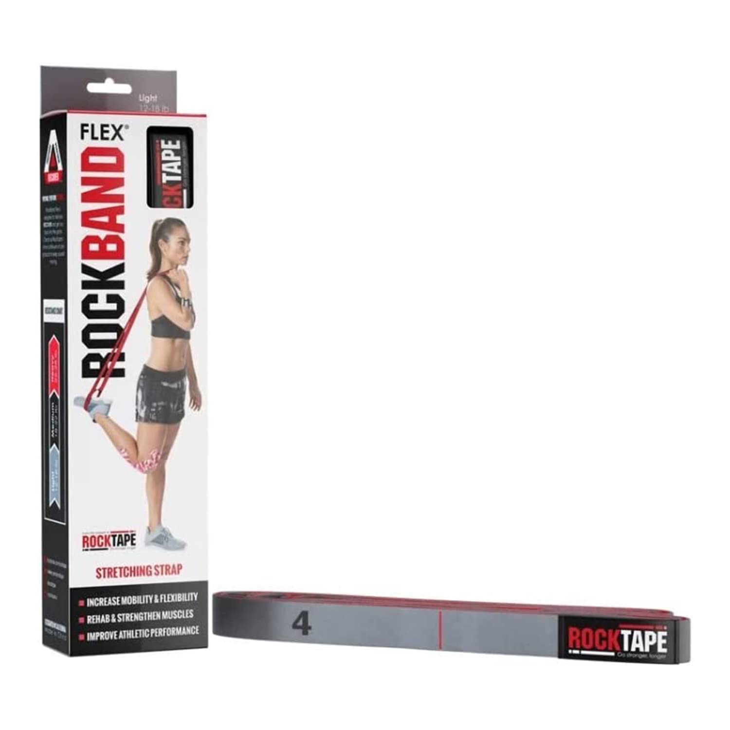 RockTape RockBand Flex Resistance Band for Flexibility, Strength Training, and Mobility Enhancement, Light, Grey