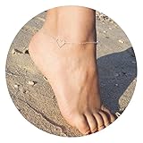 Befettly Womens girls Adjustable Double Layer Handmade Dainty Anklet 14K Gold Fill Boho Beach Love Heart Foot Chain-3-Heart SL