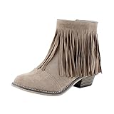 Breckelles DC62 Women Suede Fringe Cap Toe Ankle Bootie