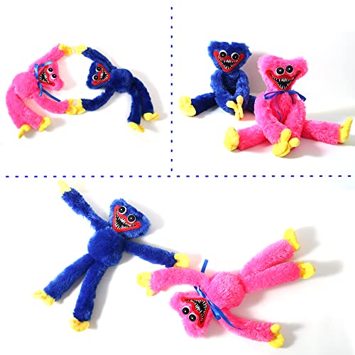 2 Pcs Poppy Playtime Huggy Wuggy Plush Toys, 15.7inches Blue Scary and Funny Plush Doll, Monster Horror Game Doll Gifts for Kids and Game Fan’s(Blue&Pink)